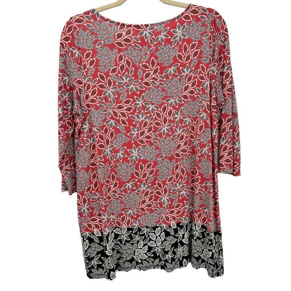 J. Jill 3/4 Sleeve Leaf Print Tunic Top Coral Black Medium - Picture 5 of 7
